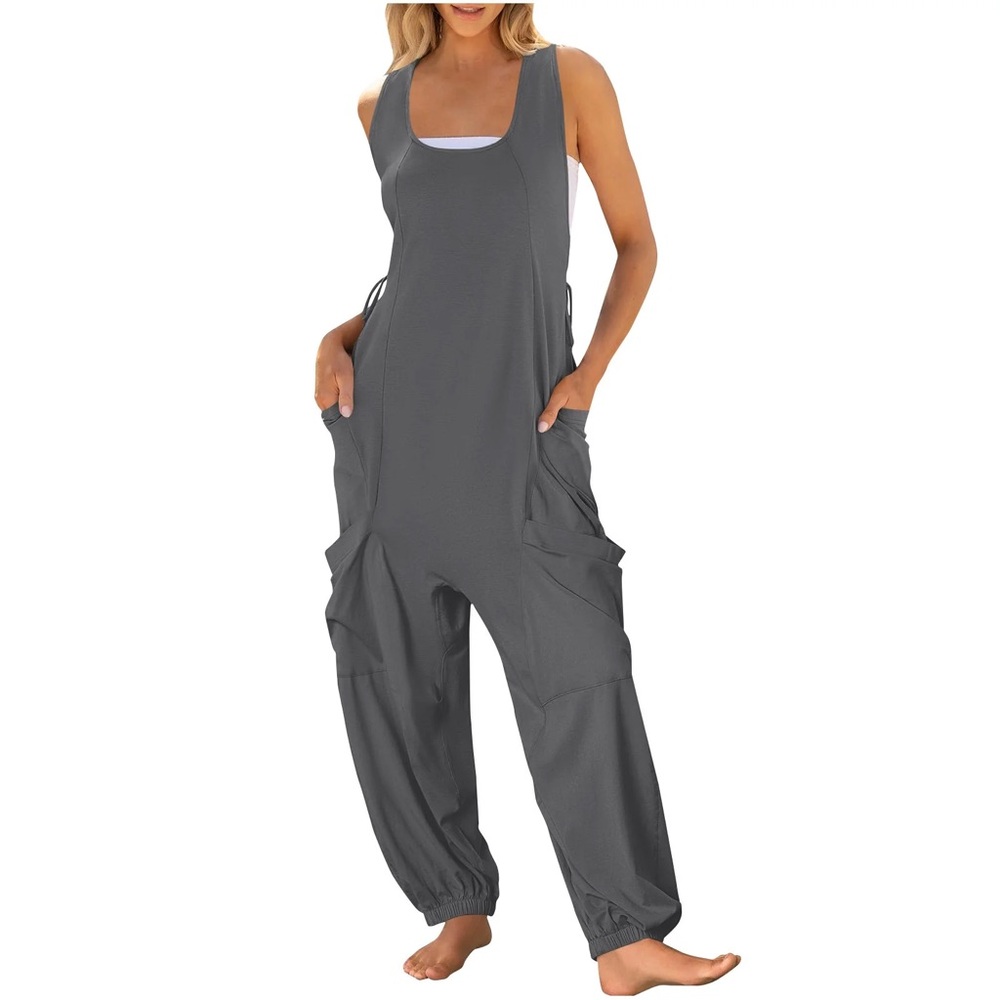 Grey‎ Sleeveless Jumpsuit with Side Tie Detail